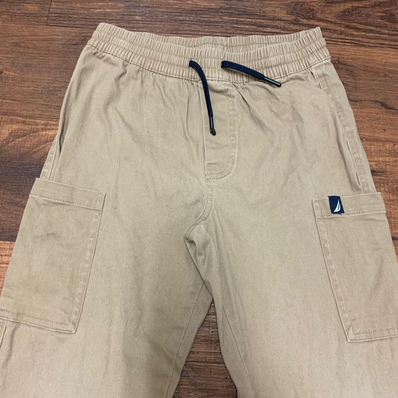 Nautica Boys S/8 Cargo Khaki Jogger Pants Stretch Waist Drawsting - Picture 2 of 7